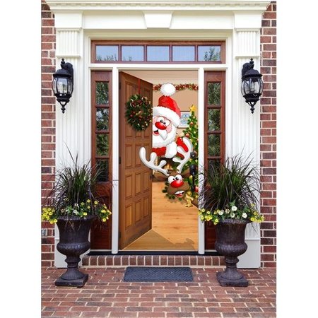 MY DOOR DECOR My Door Decor 285906XMAS-001 36 x 80 in. Santa & Rudolph Christmas Front Door Mural Sign Banner Decor; Multi Color 285906XMAS-001